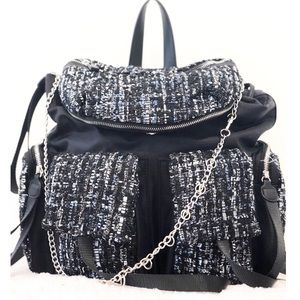 Alex Max Tweed Chain Backpack in Black/Navy Multi